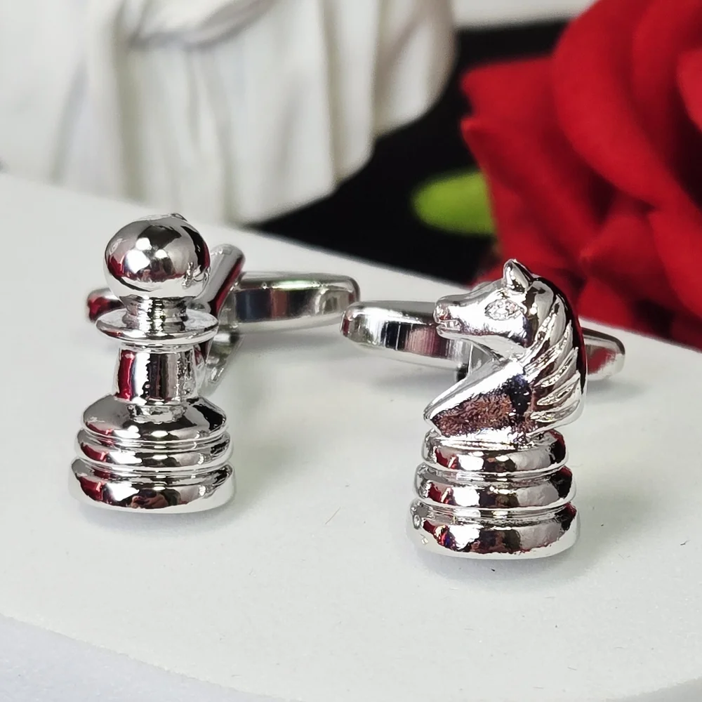 Chess Cufflinks Silver Knight Pawn Mismatched Chess Player Tournament Mens Gift